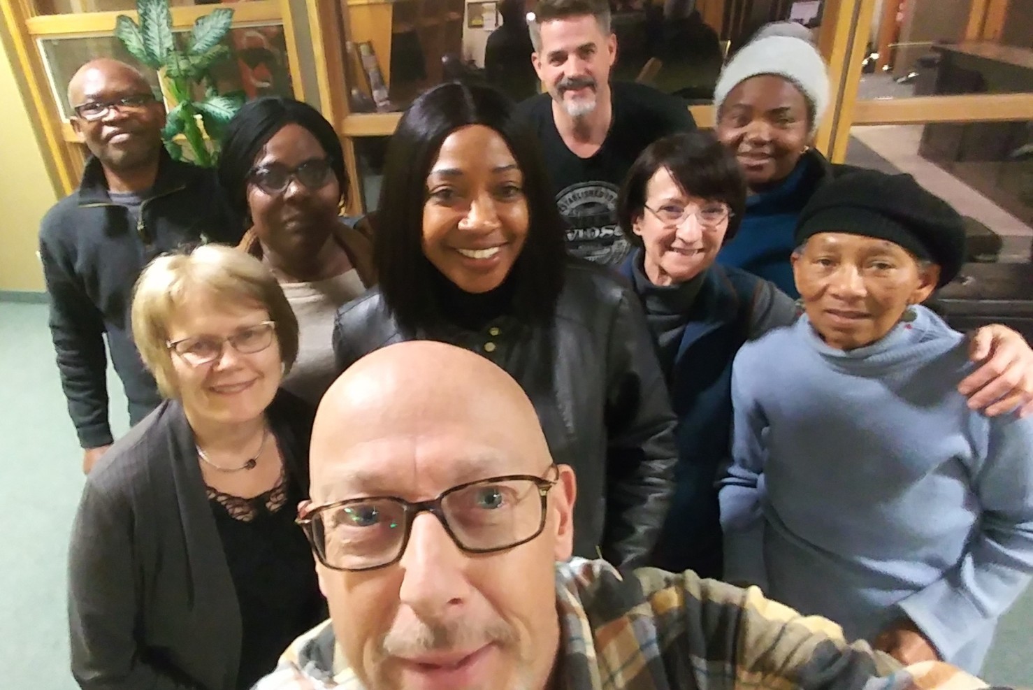 Valleyview Calgary: Renewal executive director Andy Cornell, front, found himself surrounded by prayer warriors on Oct. 29 in Calgary, led by minister, Grant Gunnink, back row centre.